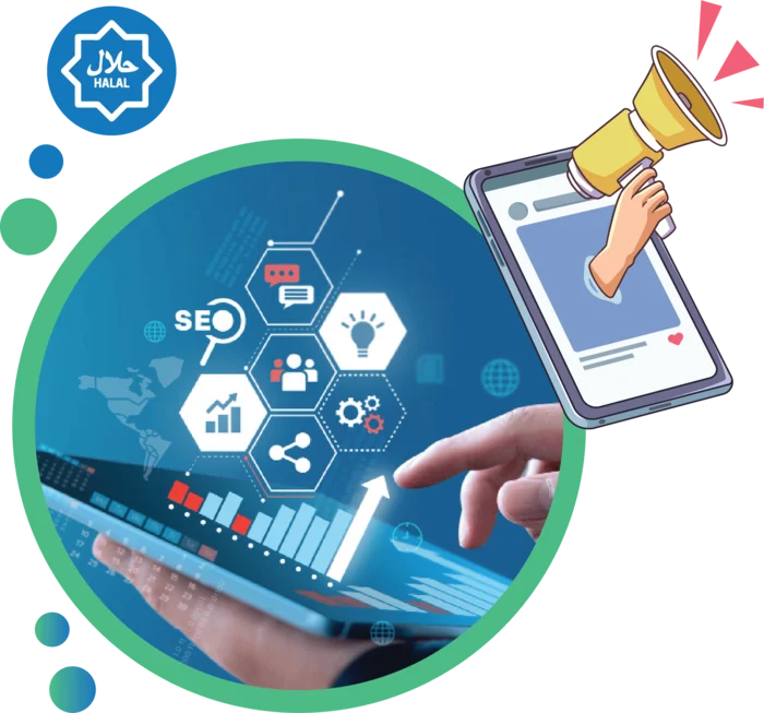 FAQ section about virtual assistance and live streams showing halal digital service icons for Digi Muslim’s live streaming support.